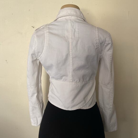 American Eagle Vintage 2012 White Moto Jacket Women’s Small Denim Biker Style - Picture 3 of 9